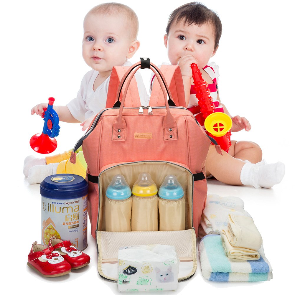 borsa zaino porta pannolini, impermeabile, multifunzione, di grande capacità; organizer da viaggio con tappetino per il cambio, una borsa termica per biberon e clip per passeggino