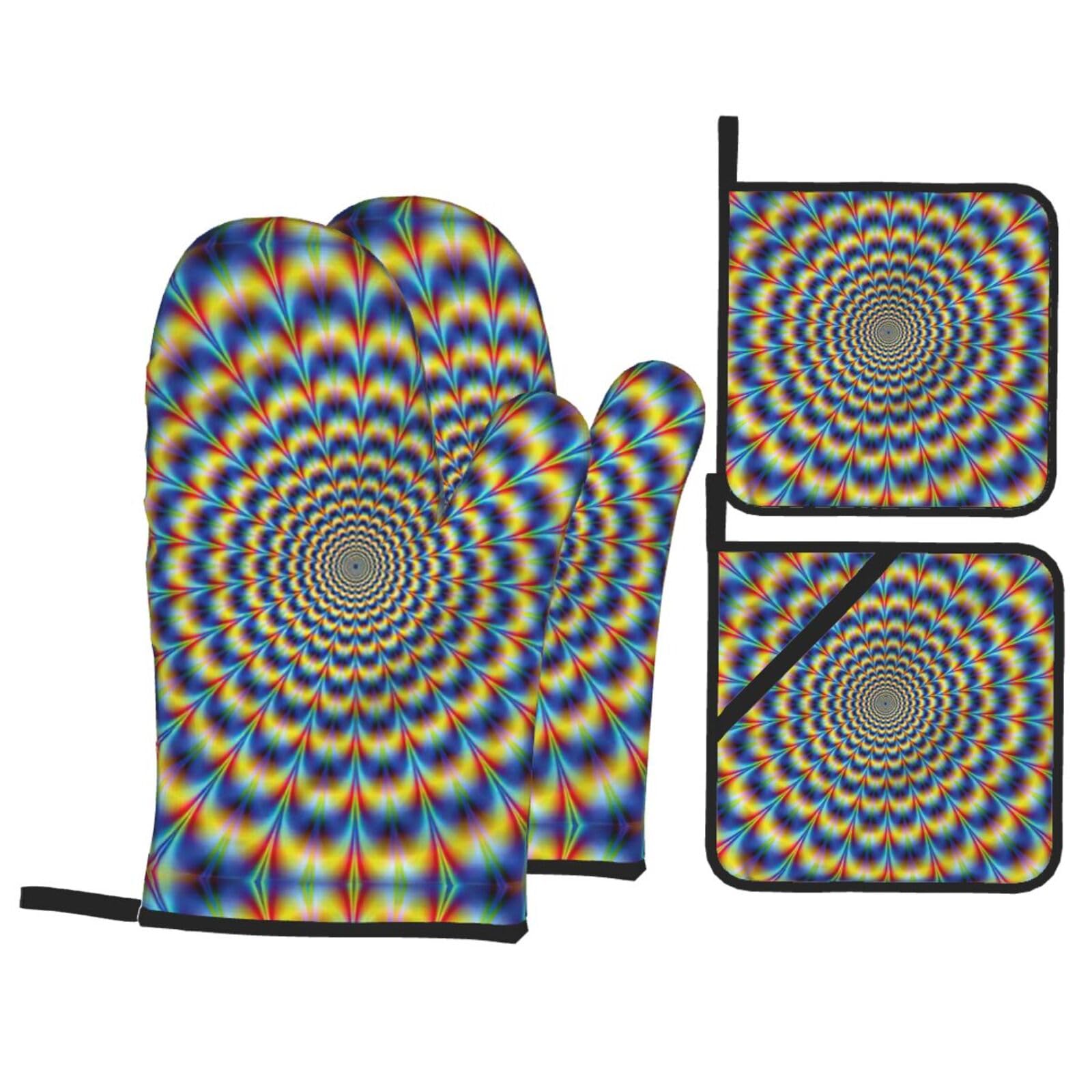 Spiral Optical Illusion Gif Print Kitchen Oven Mitts And Pot Holders Set,Hanging Loop Design For Cooking Baking Bbq
