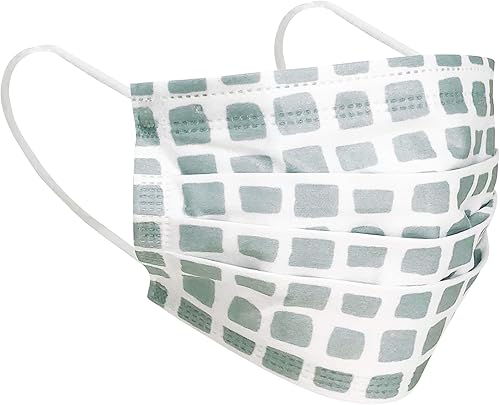 Just Artifacts Mascarilla desechable de 3 capas para adultos (paquete de 10, cuadrados salvia)
