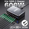Estación de carga USB 600W, bloque cargador USB C múltiple 8 en 1, adaptador de carga rápida para laptop con doble PD 140W, compatible con MacBook Pro/Air, DELL, iPhone 15/16, Galaxy S24/S23 y más 3