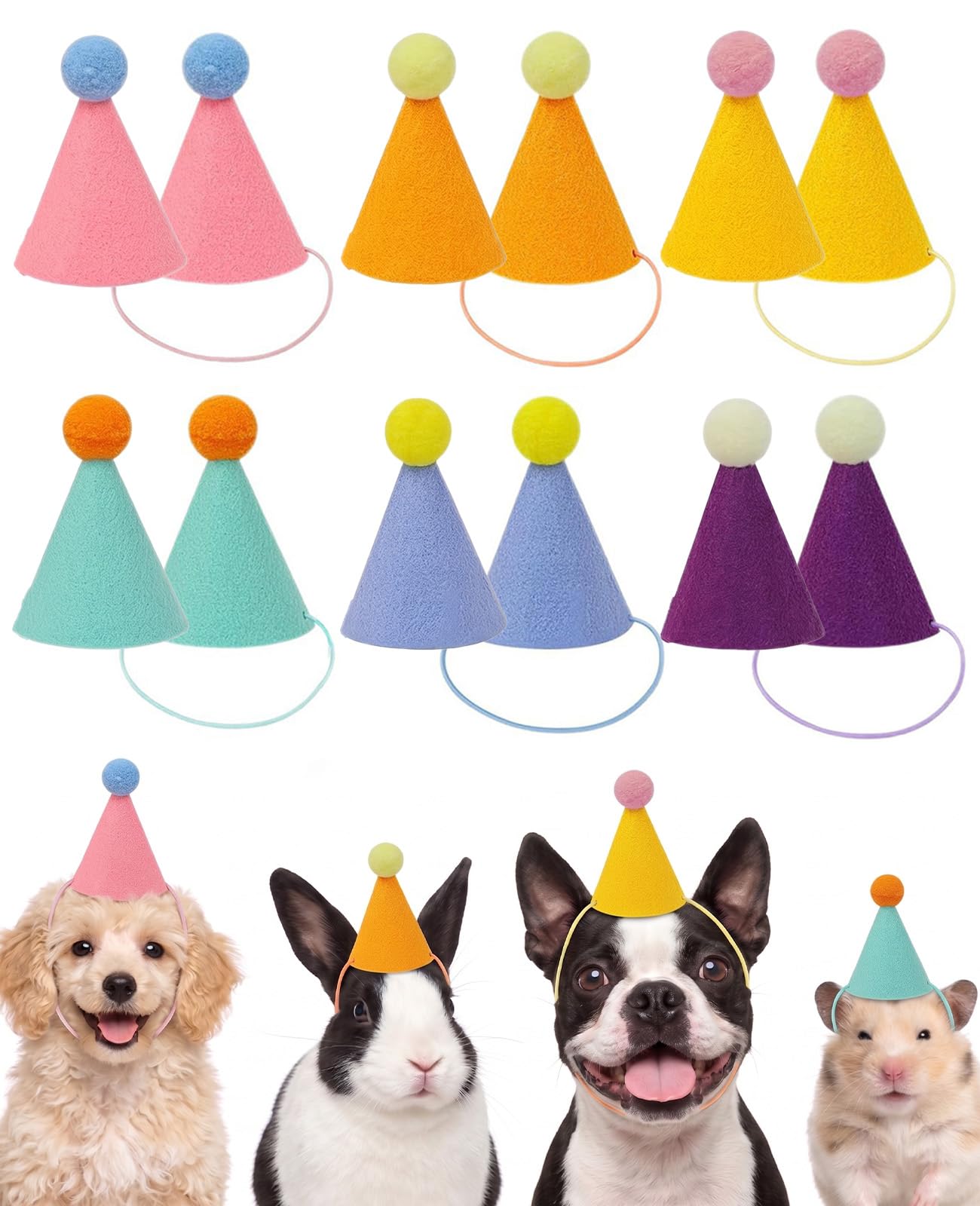 Guttiuaa 12 Pcs Teddy Bear Party Hats, Mini Small Birthday Party Hats for Pet Animal Figures Toys