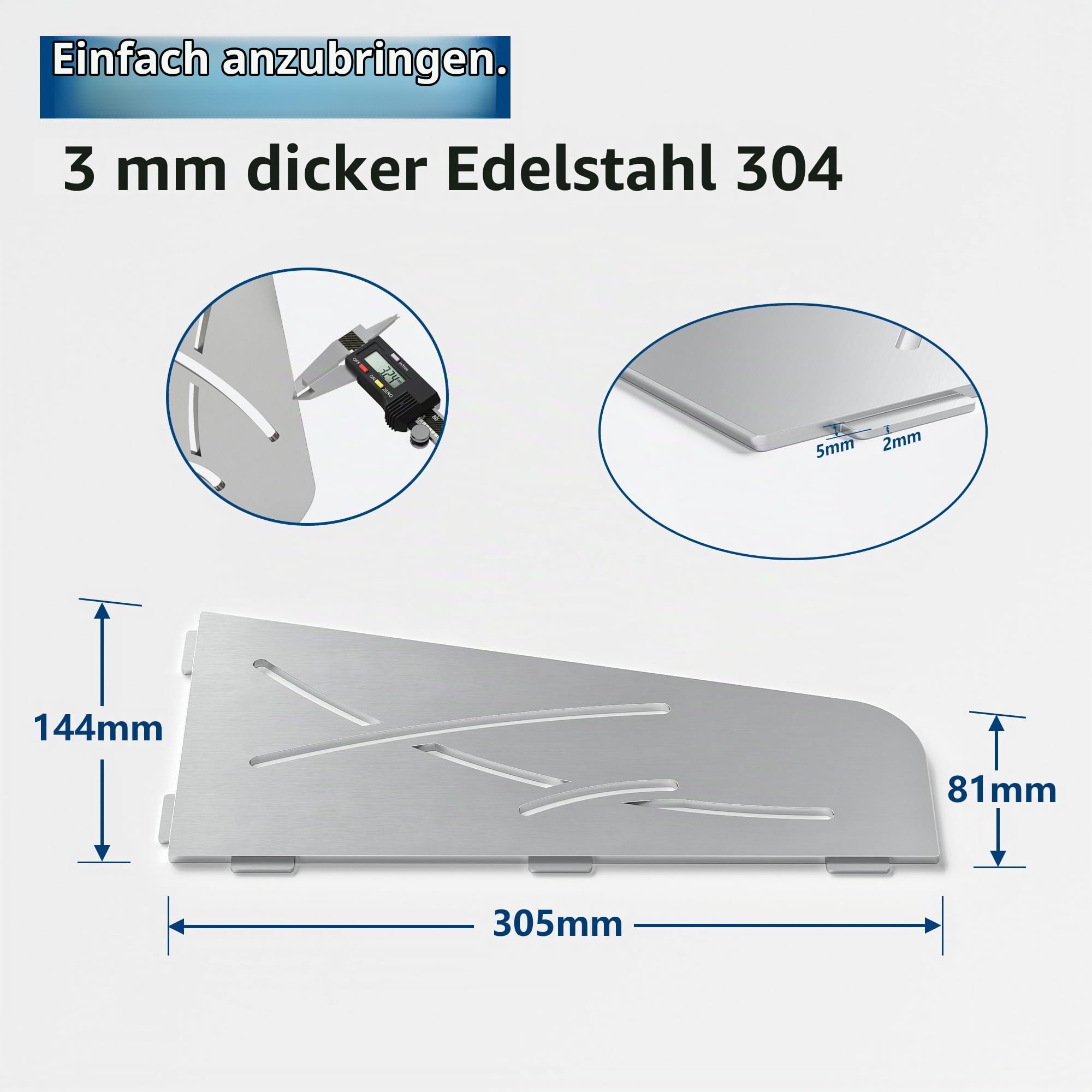 Eck-Duschregal Edelstahl 304 Duschablage mit Fugenkratzer Fliesen, Einbau-Duschkorb für Badezimmer-Aufbewahrung Ohne Bohren, 350x144 mm, 2 Stück