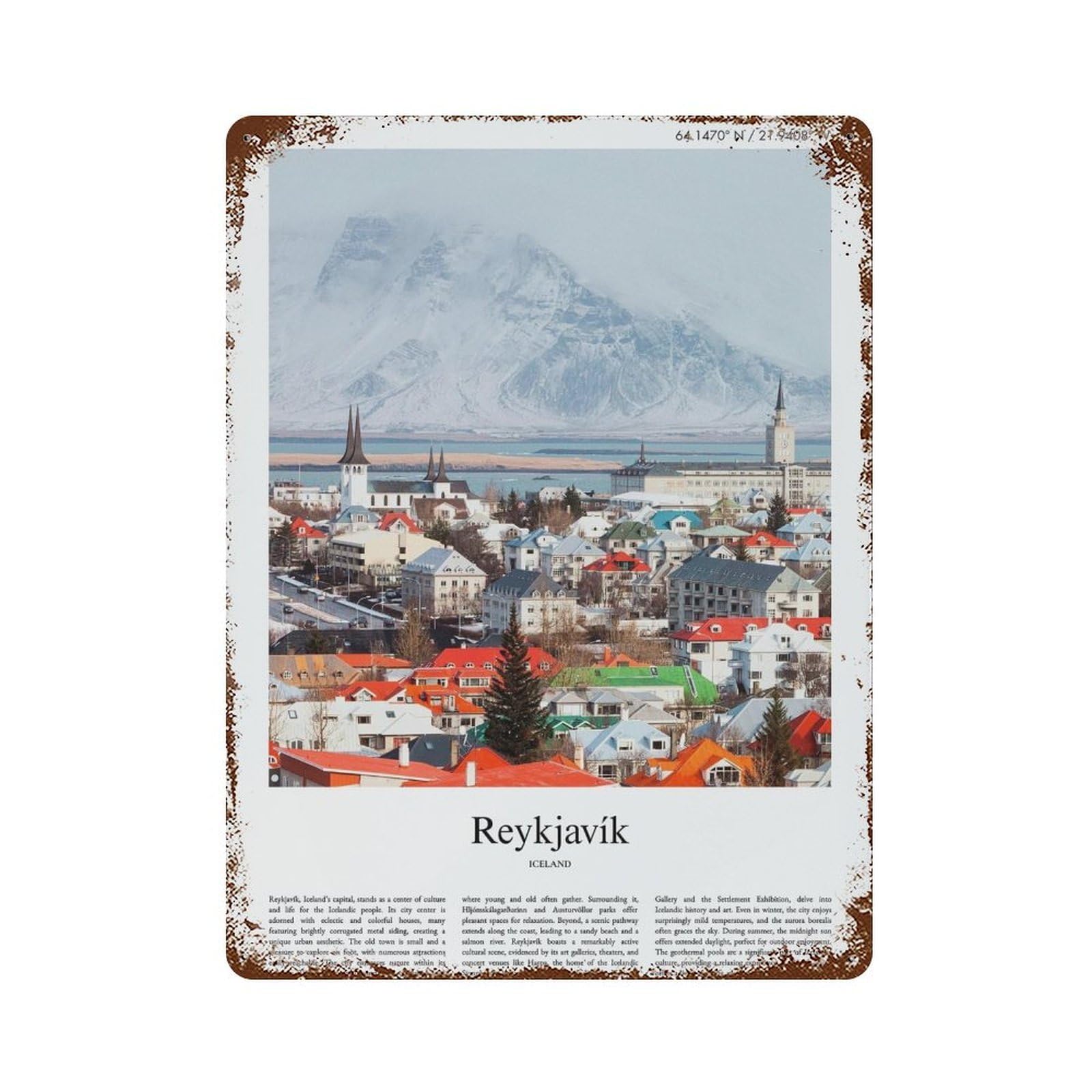 xiaoxiaoshen Reykjavík Iceland City Scenery Wall Decor Art Metal Tin Poster Modern Home Decor Art Home Bar Shop Decorations Vintage Sign 40x30cm
