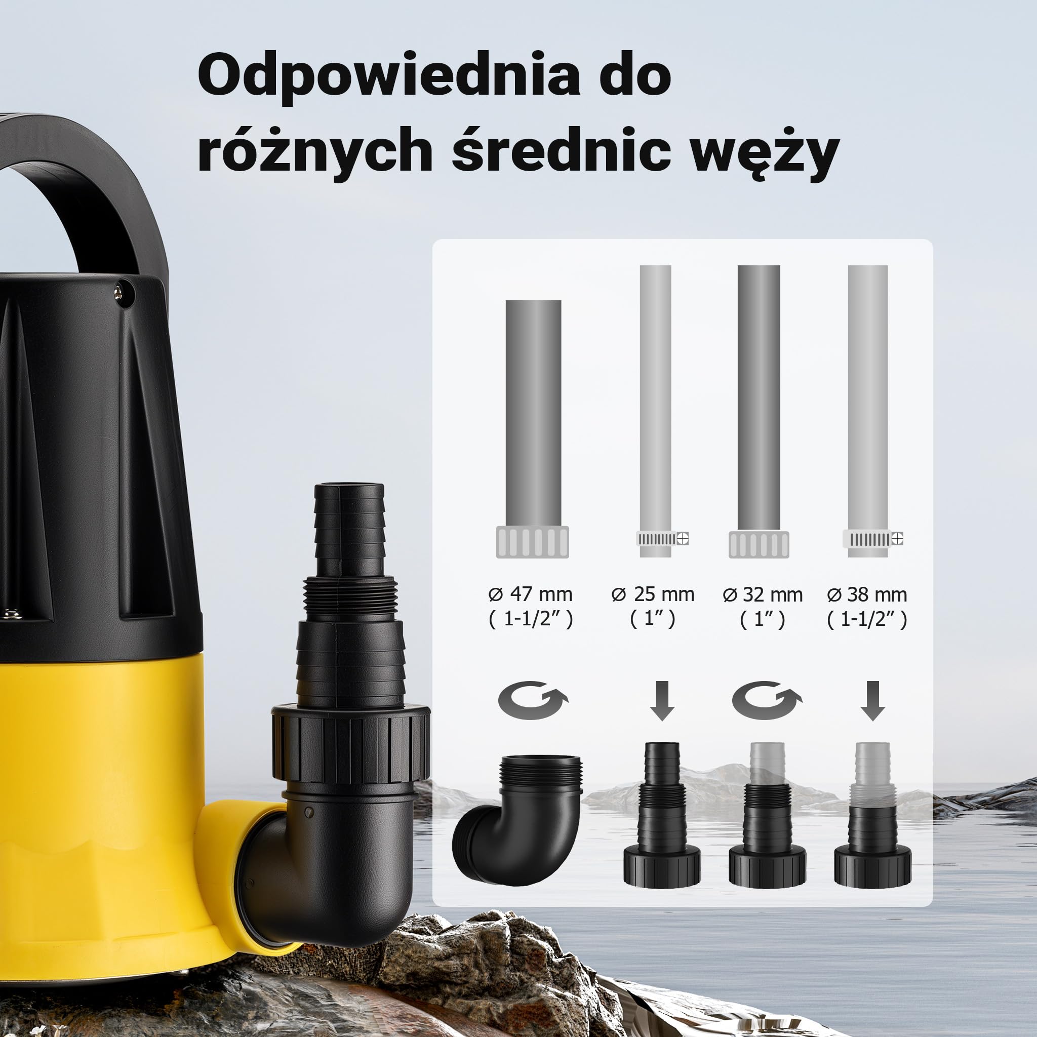 Wiltec Pompa zanurzeniowa do wody czystej, z PPO i stali nierdzewnej, 400 W z przepływem 73 00 l/h, wysokość tłoczenia 7 m, do basenów i deszczówki