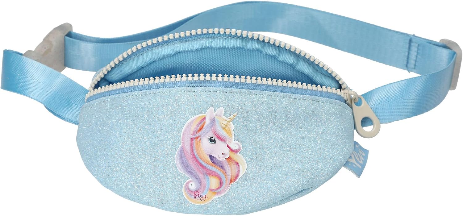 Depesche 14037 Ylvi Sugar Pop Small Cross Bag in Light Blue with Unicorn Motif and Glitter, Shoulder Bag with Adjustable Shoulder Strap