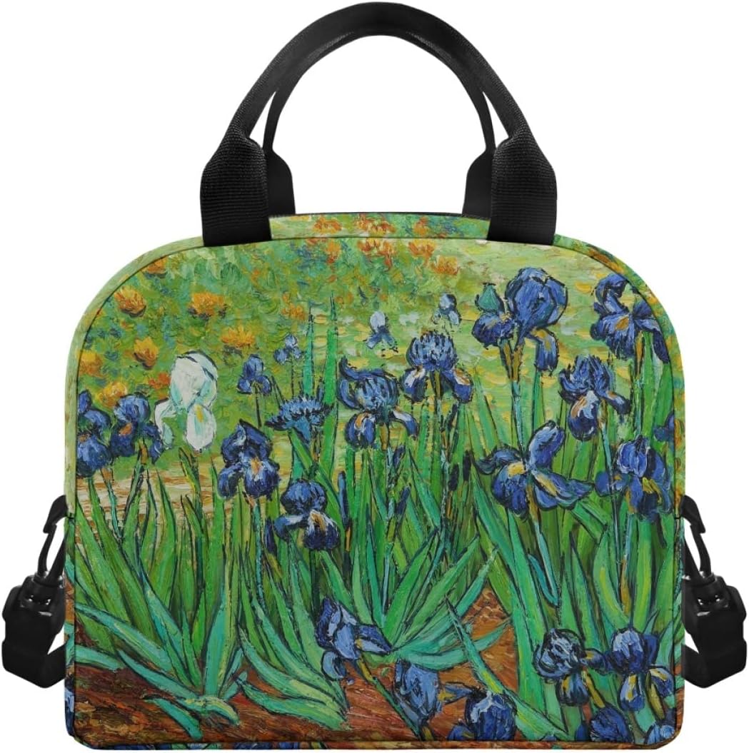 ENLACHIC Van Gogh Van Gogh Irises Lunch Bag Container Insulated Zipper Durable Waterproof Cooler Lunch Box Tote Bag for Women Men Work School Picnic Outdoor