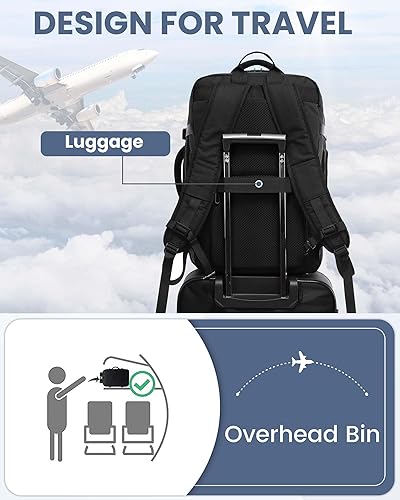 Miniatura 6 de Mochila de viaje, mochila grande de 50 L expandible aprobada por aerolíneas, Negro, 17-inch, Mochilas de viaje