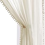 Pompom Linen Sheer Curtains for Living Room 84inches Long Decorative Natural Window Curtain Draperies for Kids Bedroom Slub Textured Voile 52" W, 1 Pair, Beige