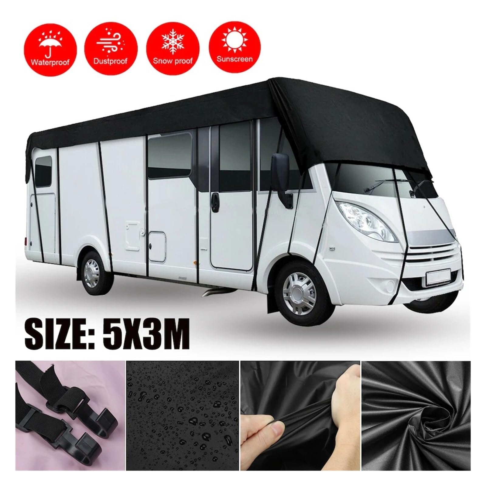 Funda De Protección para Coche Lona para Autocaravana 210D Cubierta para Techo Caravana Impermeable A Prueba Polvo Parasol Y Protección UV(5X3m)