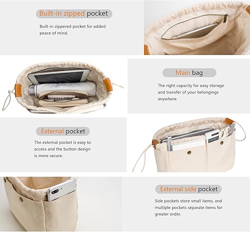 Miniatura 3 de Divisor de bolsa de lona de algodón Organizador Insertar bolso grande Bolso extra grande (L)