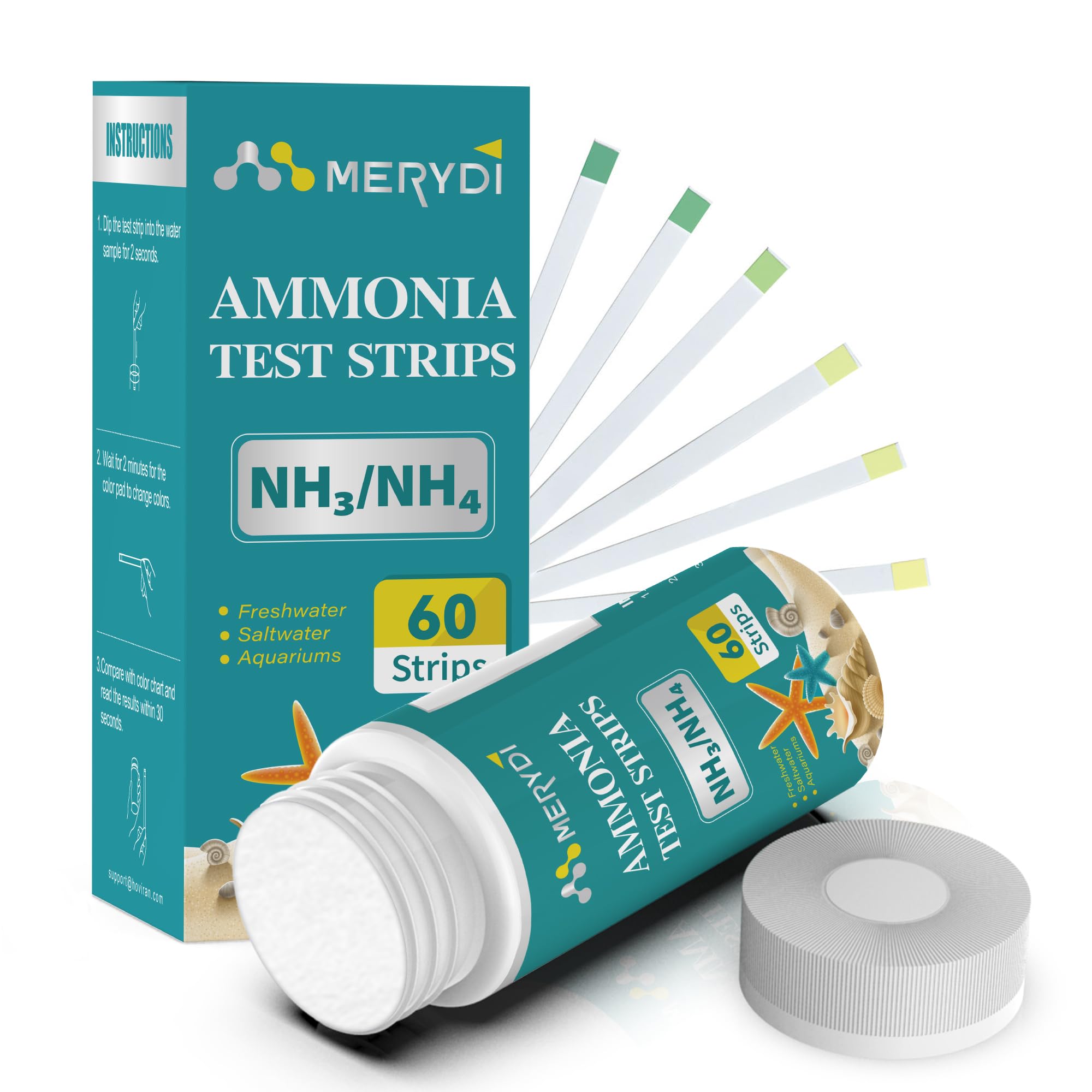 Ammonia Test Strips,60 Strips Aquarium Test Kit for Fish Tanks &amp; Ponds