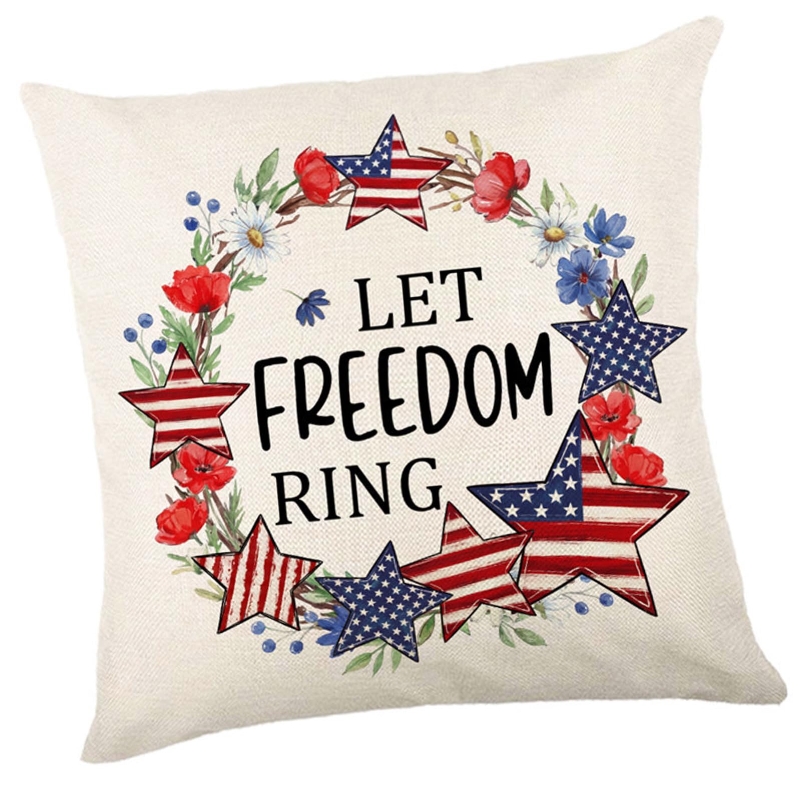 Jazuaiao Patriotic US Star Stripes Throw Pillow Case with Wreath Pattern 4th of July Cushion Cover for Holiday Homes Decoration Independance Wreath Pillow Cover