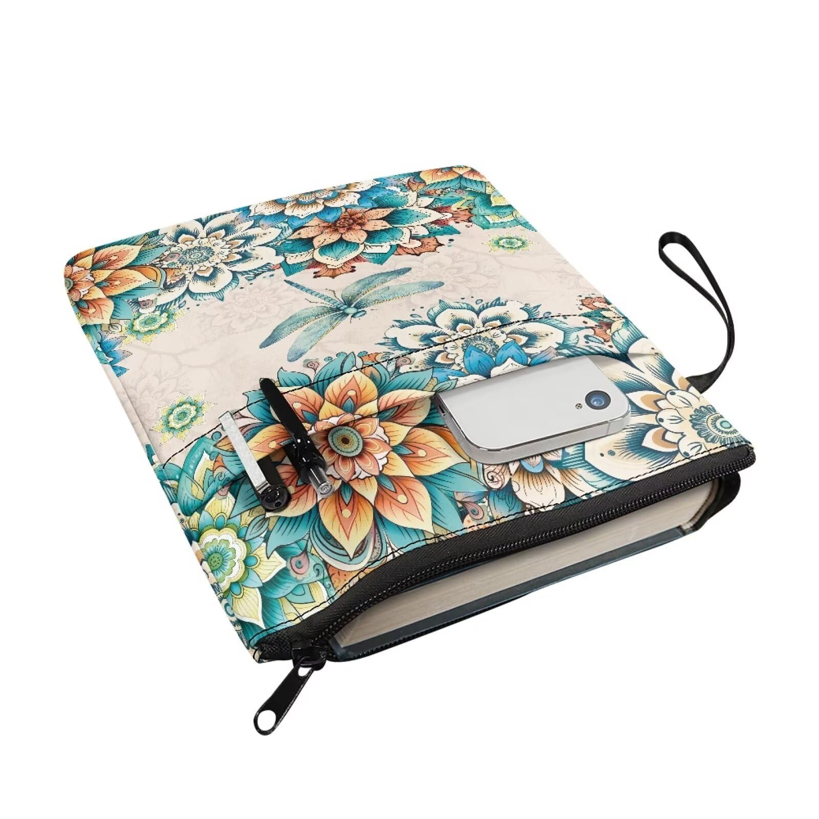 Poceacles Bohemia Dragonfly Pattern Book Sleeve Book Cover for Book Lovers Hardcover Paperback Cover Zipper Pouch Bag Protector for Women Men - Image 3