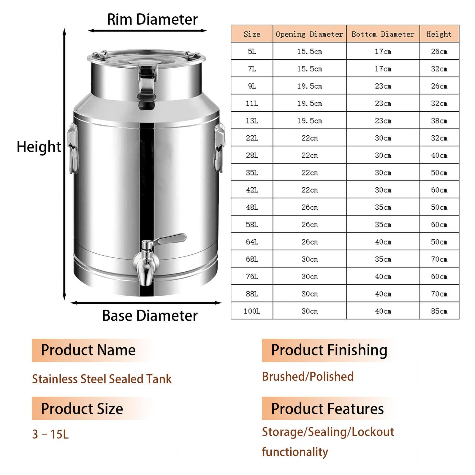 5-100 liter kanister mit zapfhahn metall getränkespender kühlschrank,A-28L | Mit Deckel für eine gute Dichtung, vermeiden Sie Verschüttung Edelstahlbarre hausgemachter Obstwin und kaltes Getränk,A-28L