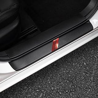 LEXLEY 3D Hash Mark for Dodge 2009-2023 Charger Durango Hornet Carbon Fiber Style Leather Door Sill Protector Anti-Dirty Scuff Plate Cover Guard Sills Protector Trim,Welcome Pedal Protect 4PCS -RED