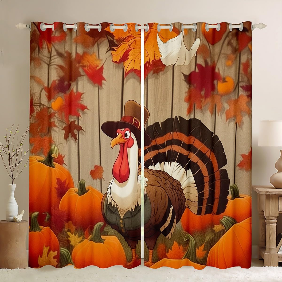 Feelyou Turkey Darkening Dreapes (2 Panels, 52 x 84 Inch) Thanksgiving Harvest Season Fruit Curtains for Living Room Fall Pumpkin Room Darkening