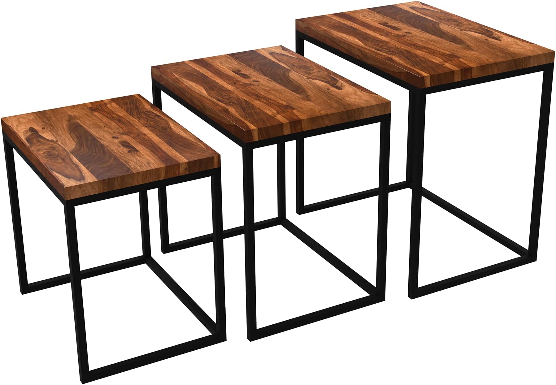 GD Home Coffee Table for Living Room Set of 3 Nesting Side Coffee Table Center Table for Living Room Stable and Tabletop with Iron Frame. (Honey (Natural))
