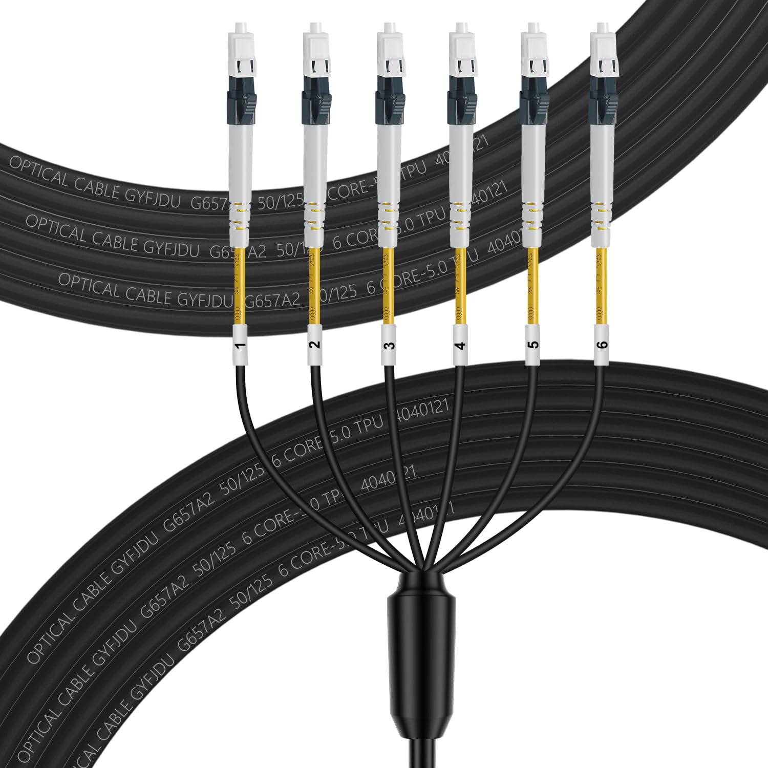 FLYPROFiber- 6 Core Industrial TPU OS2 LC to LC Outdoor Armored Fiber Optic Cable, 6 Strands Single Mode Fiber Patch Cable, Direct Burial, 9/125um, OD