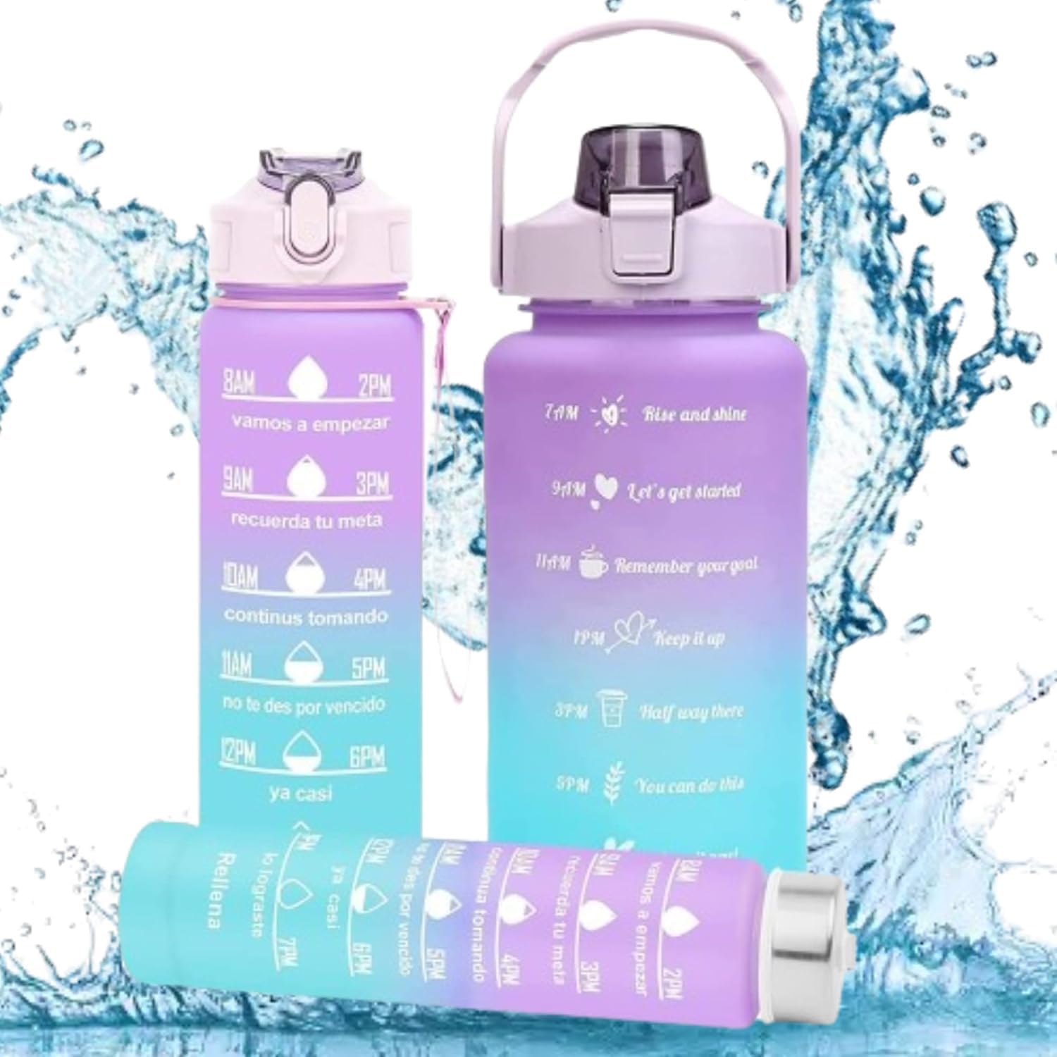 TRAMS Plastic Set Of 3 Motivational Water Bottle, Sipper Bottle For Adults,Time Marker & Straw, 2 Litre, 700ml, 280ml (Multicolour) (3 Pcs Set)