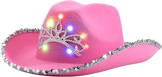 Spooktacular Creations Light-Up Pink Cowboy Hat, LED Blinking Pink Tiara Cowgirl hat, Sparkly Country Western Pink Cowgirl Hat