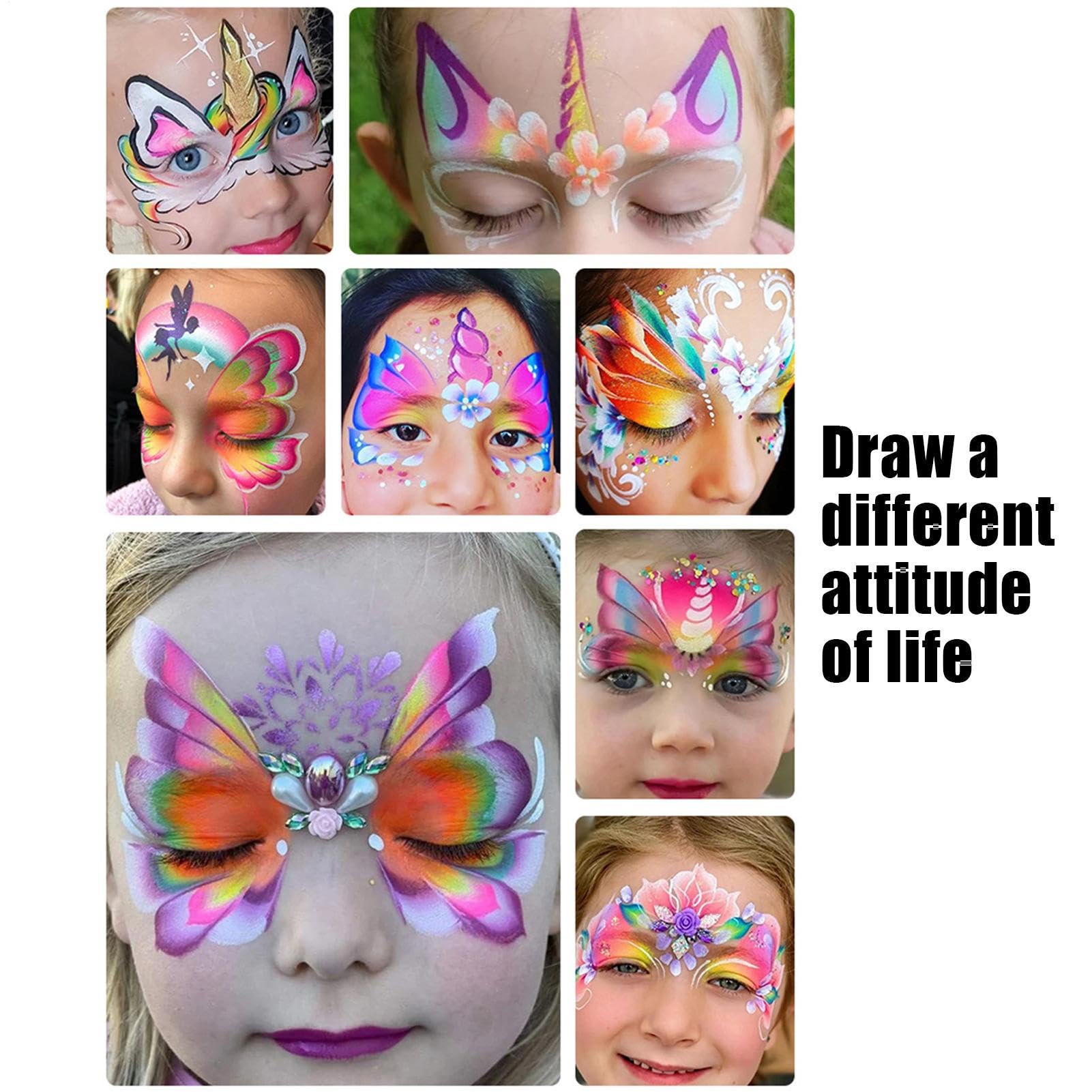Trucco Viso Set Con Stencil Per Pittura Facciale | Palette da 12 Griglie Cosmetici Solubili in Acqua con Colori Vivaci per Adolescenti Studenti Bambini Adulti Cosplay Feste e