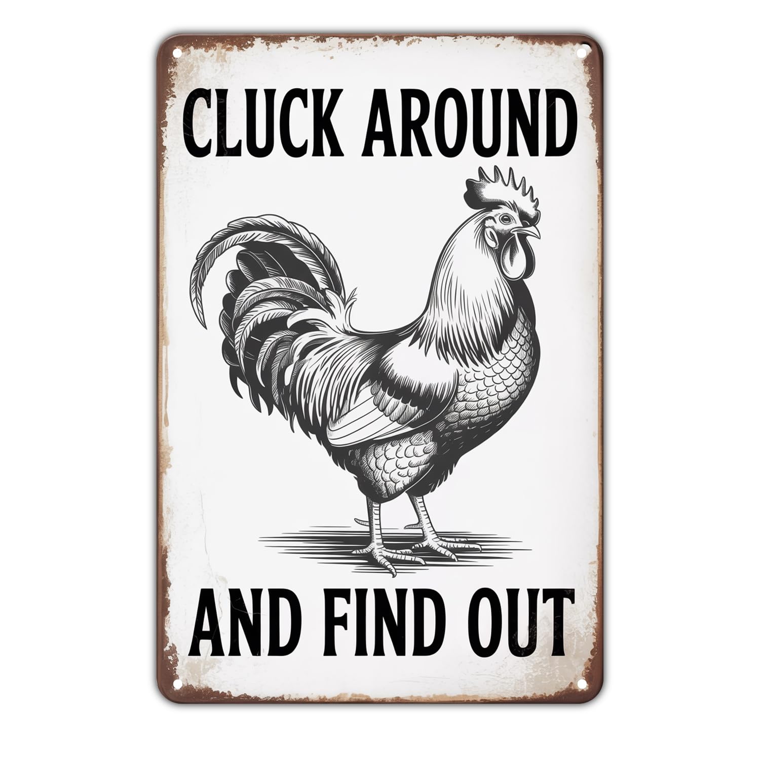 Rooster Chicken Metal Sign Tin Sign Vintage Cluck Around Find Out Metal Sign Print Aesthetic Metal Tin Sign 8X12 Inch