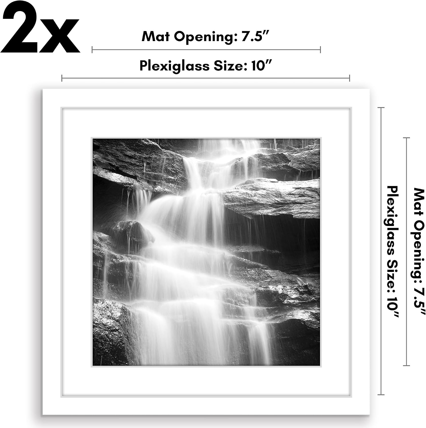 Americanflat 10x10 Picture Frame with Polished Plexiglass - Set of 2 - Use as 8x8 Frame with Mat or Display 10x10 Photo Without Mat - Galleria Collection - Square Frames for Tabletop or Wall - White