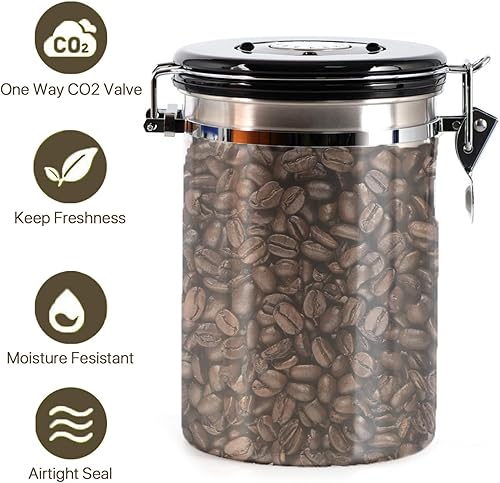 Miniatura 8 de Recipiente de café hermético de 1.8 L, recipiente de almacenamiento de café de 26 onzas, tarro de café hermético de acero inoxidable con cuchara,