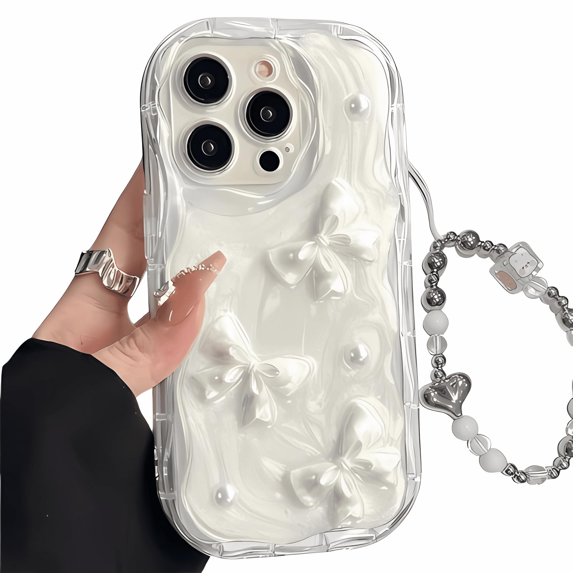 Amazon.co.jp: NICEHOLI iPhone 15用 ケース のり付き 立体 リボン