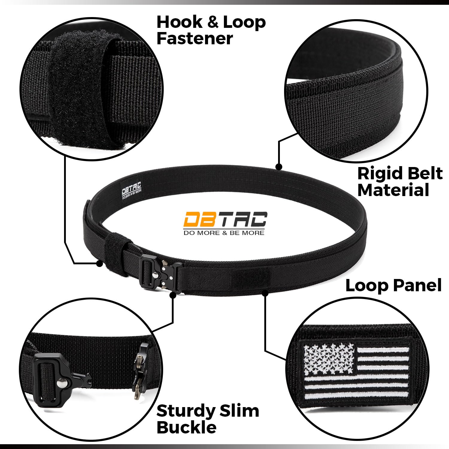 DBTAC Tactical Gun Belt 2-Ply 1.5” for Concealed Carry, Heavy Duty EDC Belt with Slim Profile Quick-Release Buckle (XL)