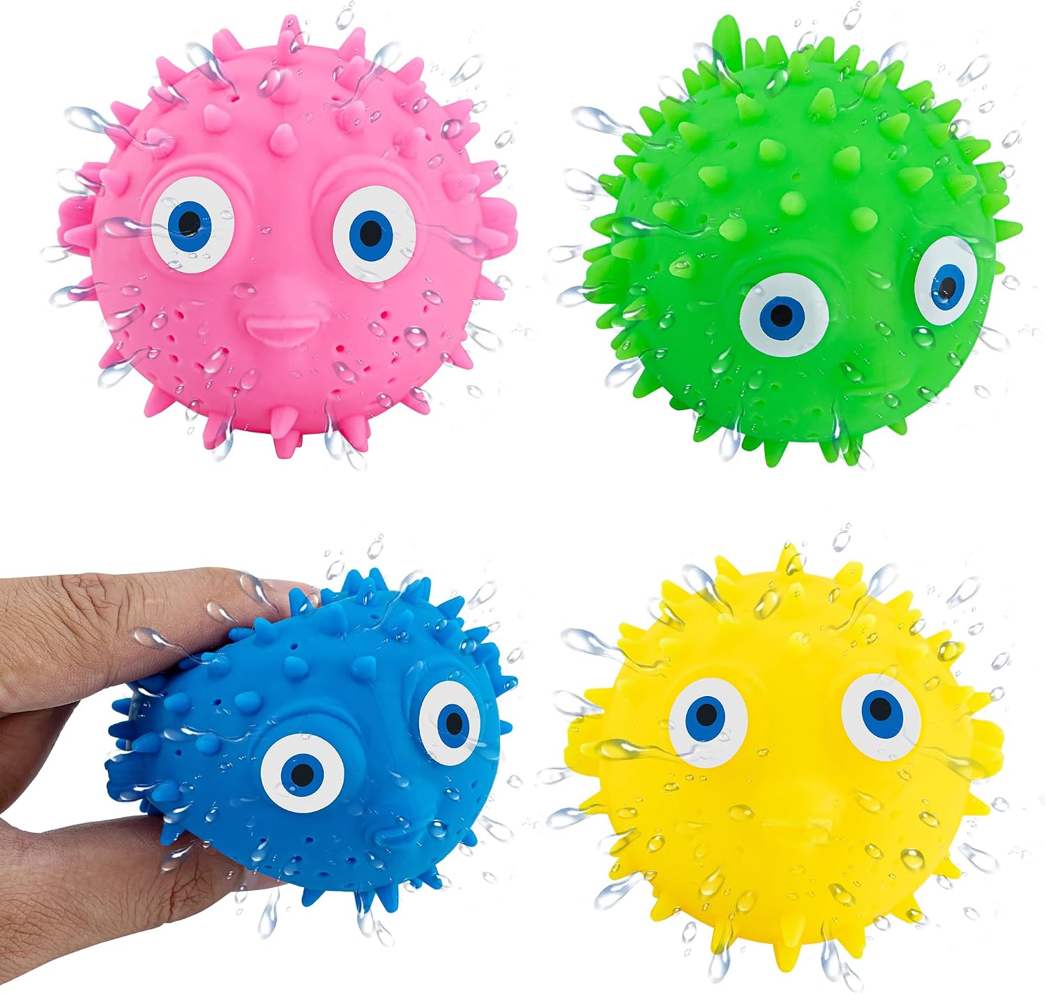 4 Pack Pufferfish Water Balls, Sensory Stress Relief Floating Pool Toys, Reusable Water Bomb Splash Balls, Beach & Swimming Toys, Easter Christmas Goodie Bag Fillers