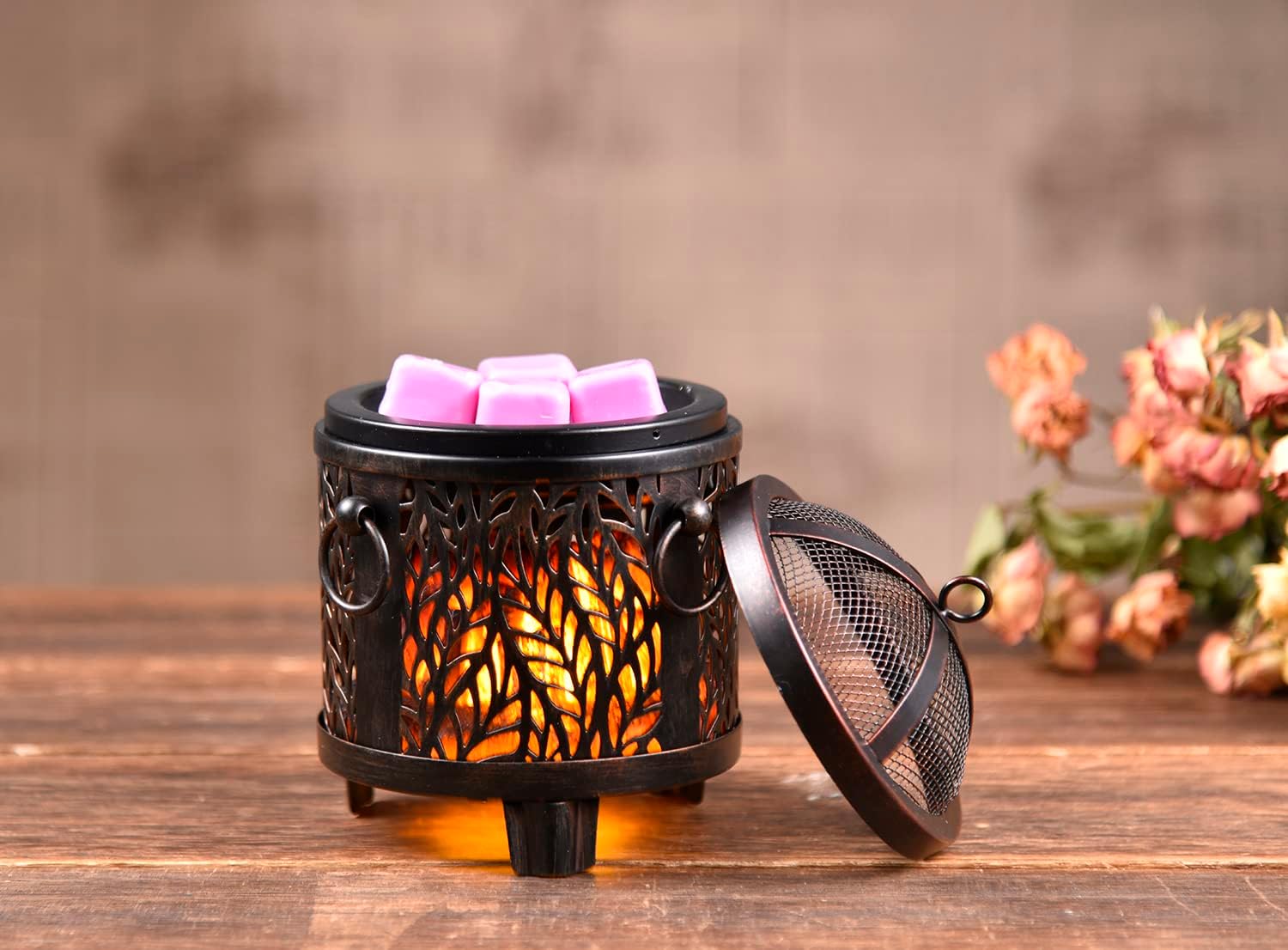 Campfire Wax Warmer,4-in-1 Metal Electric Wax melt Warmer,Vintage Country Style Aromatherapy Burner for perfumes,Home Decor,Gifts (Leaves)
