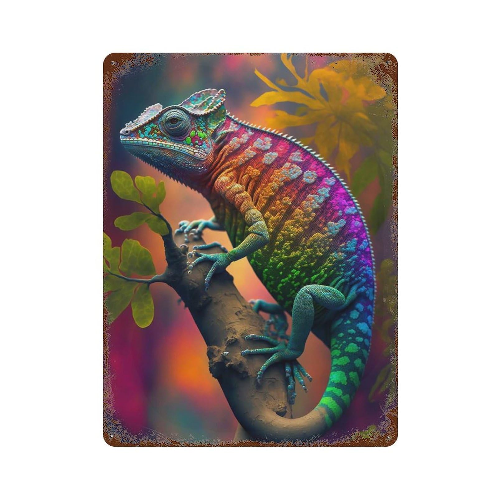 Garage Style Abstract Chameleon Rustic Tin Plaque 15.7"x11.8", Classic Wall Plaque for Bar And Workshop