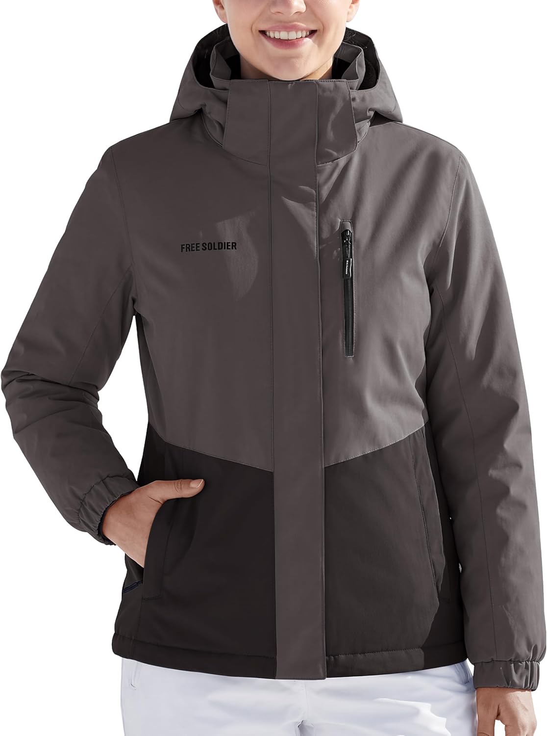 FREE SOLDIER Women's Waterproof Ski Jacket Fleece Lined Warm Winter Snow Coat Windproof Hooded Raincoat