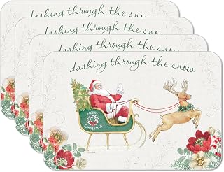 CounterArt Holiday Traditions 4 Pack Reversible Easy Care Placemats Made in The USA BPA PVC Free Flexible Plastic Easily Wipes Clean