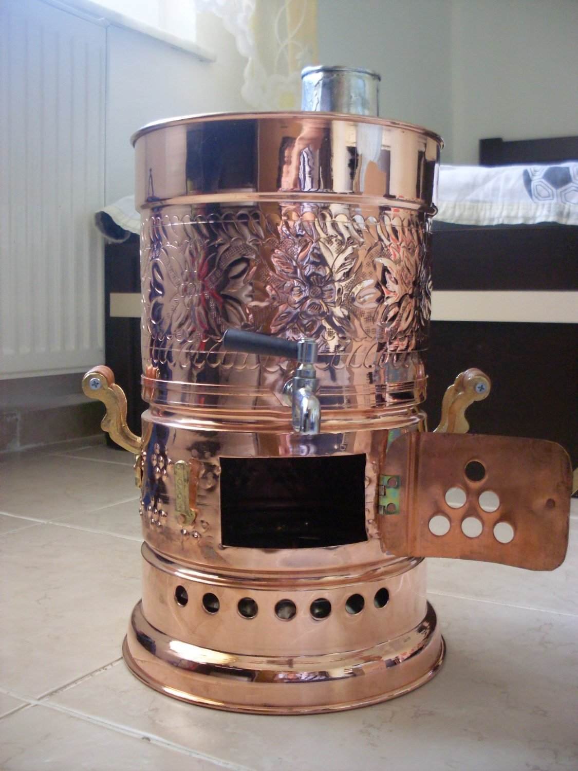 Miedziany samovar czajniczek i czajnik podgrzewacz wody 5 l kemping piesze wędrówki polowanie grill wewnątrz ocynowany węgiel drzewny i drewno opałowe dekoracyjny semiaver