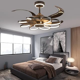 48" Fandelier Ceiling Fans with Lights,Black Modern Chandeliers Ceiling Fan with Remote and APP Control, 6 Speed and 3 Color Change, Low Profile Chandelier for Bedroom Living Room Dinning Room