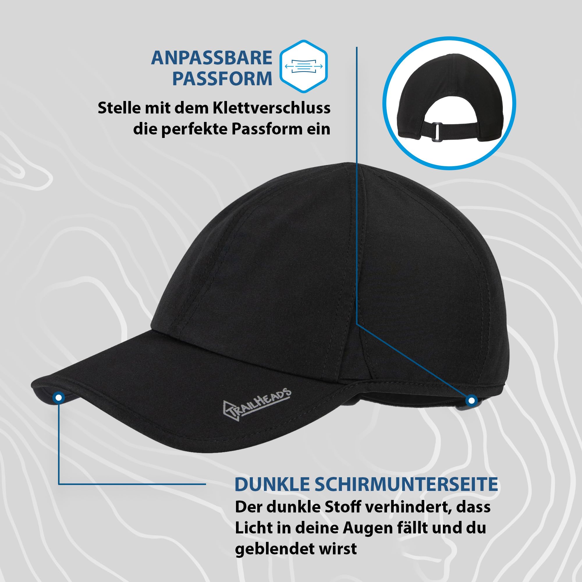 TrailHeads Cap Herren Sommer Mit UV-Schutz - Schnell Trocknende Sport Kappe - UPF 50 Laufkappe