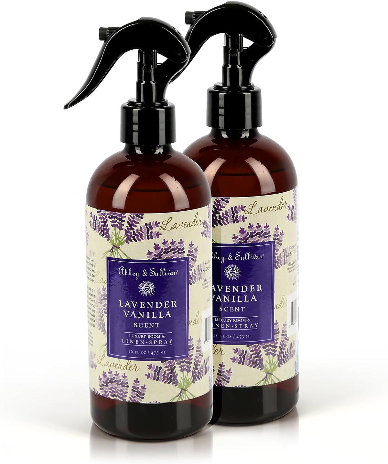 Abbey & Sullivan Lavender Vanilla Linen Spray - Fabric Freshener & Odor Eliminator, Pack of 2 (16 oz) - Long-Lasting Freshness