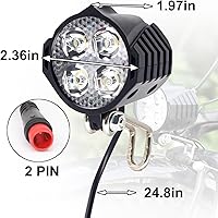Vista 2 de Faro delantero para bicicleta eléctrica de 48 V, 36 V, compatible con 12 V-60 V, conector impermeable de 2 pines