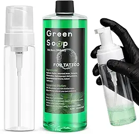Kit de tatuagem de sabonete verde de 500 ml, sabonete verde ultra concentrado de 479 g com frasco de espuma de 200 ml para tatuagens e cuidados com piercing, fórmula vegana suave para suprimentos de