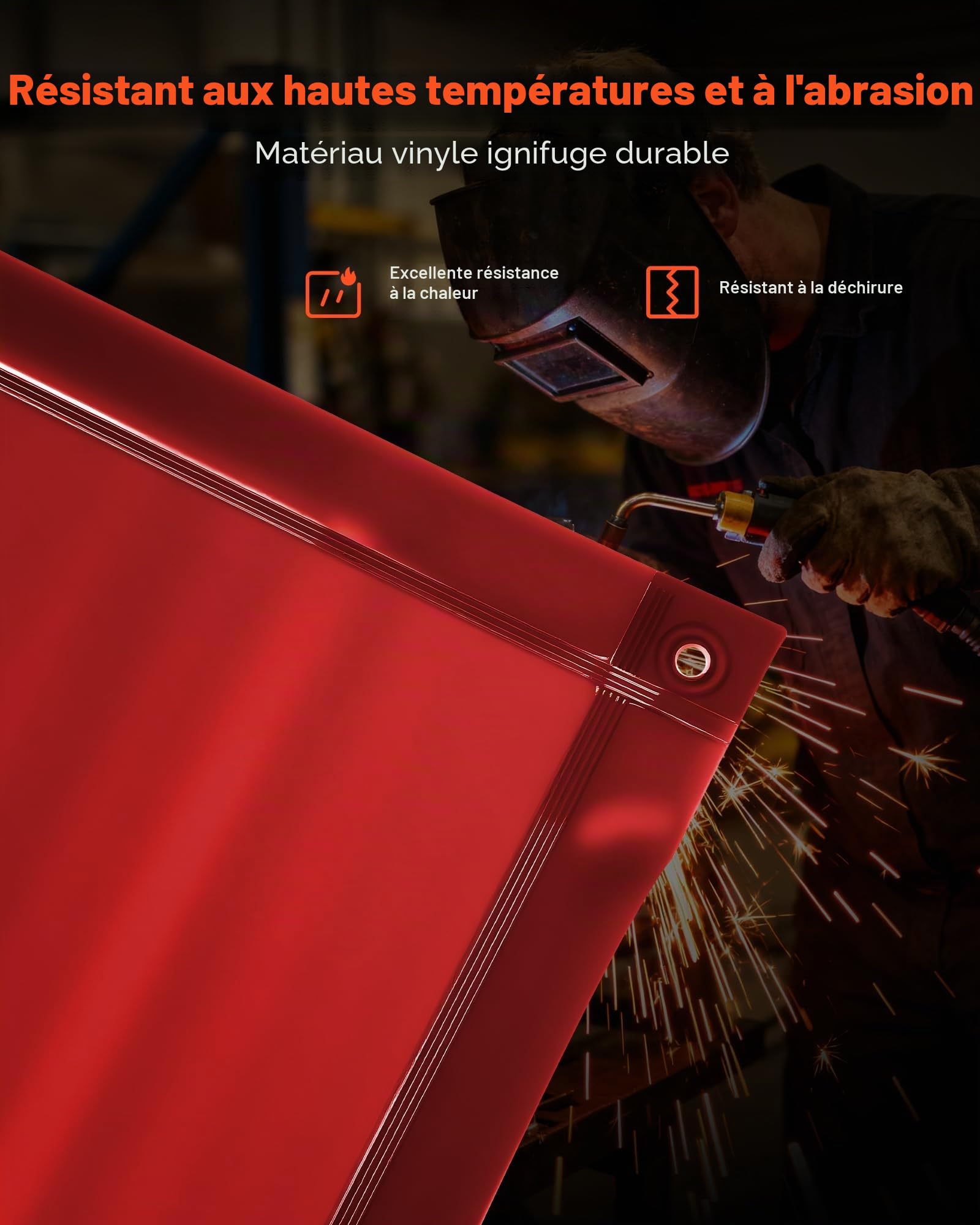 VEVOR Rideau de Soudage Lot de 2 Écran de Soudage Vinyle Ignifuge 1,74 x 2,34 m Écran de Protection Soudure Portable avec Protection UV 6 Niveaux, Trous de Suspension, pour Atelier, Industrie, Rouge