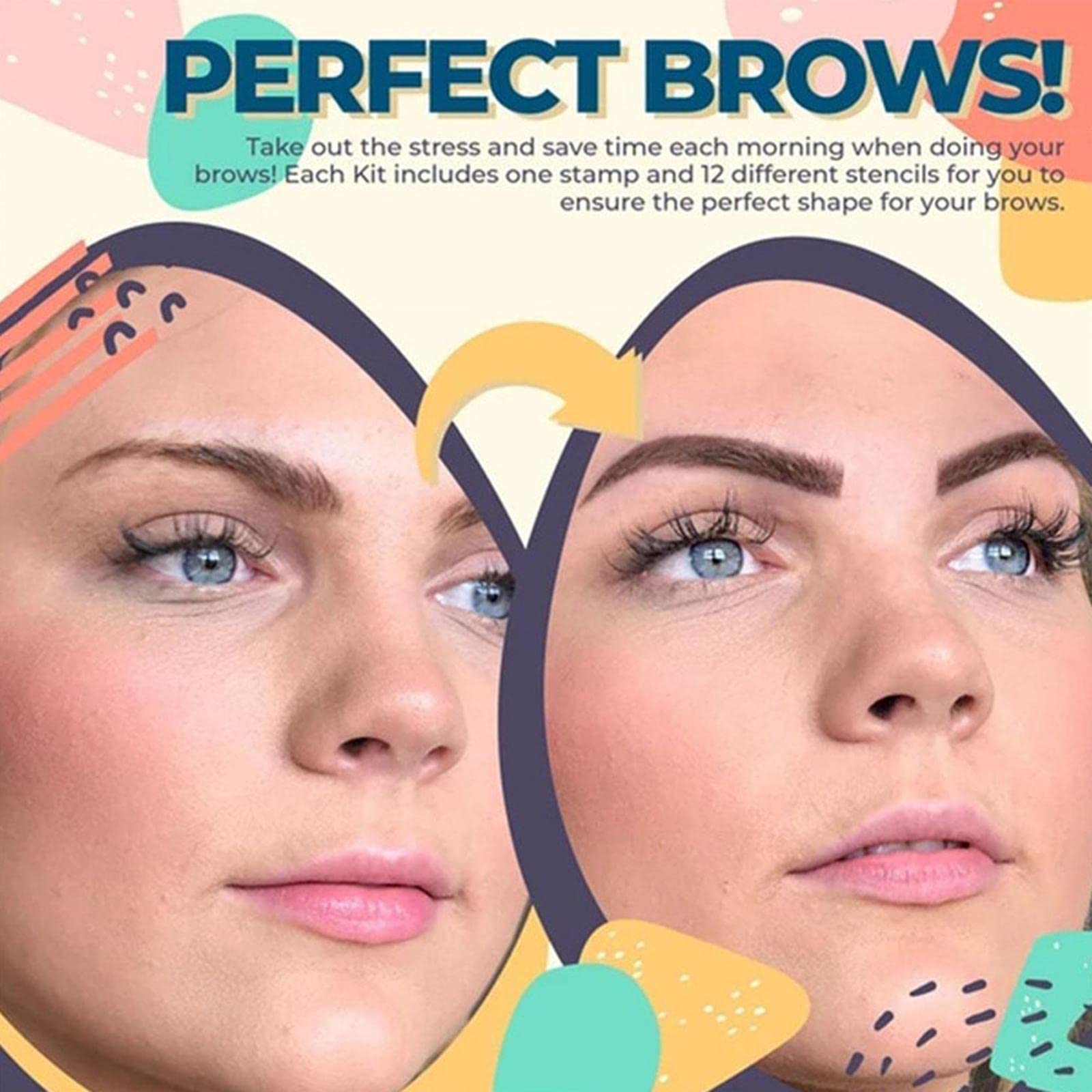 Juego de 10 sellos en polvo para cejas con plantillas de cejas negro-marrón y 24x, negro marrón y 24 piezas