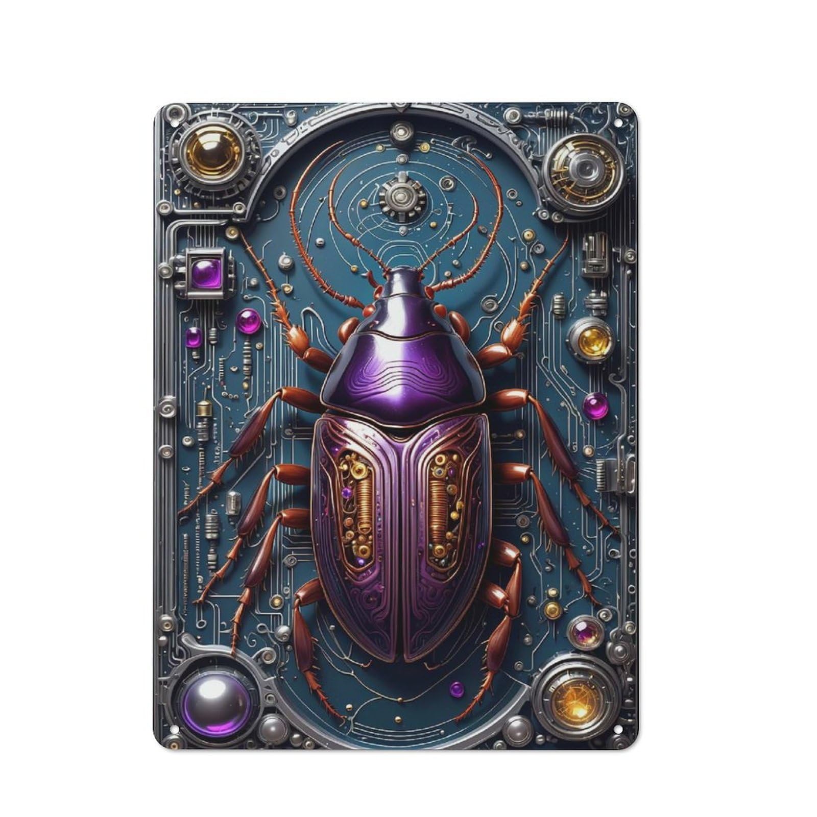 Junmoney Style-24 Retro Metal Wall Sign 40X30cm Featuring Cybernetic Cockroach For Garage Wall, For Garage, Workshop And Man Cave Decoration
