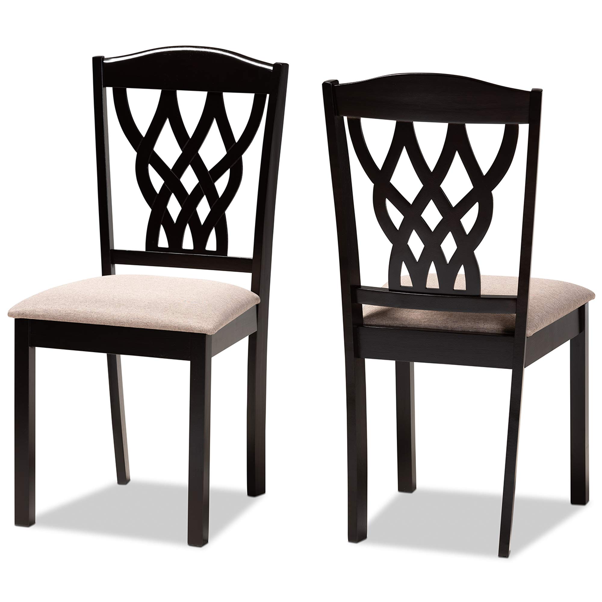 Baxton Studio Delilah Modern and Contemporary Sand Fabric Upholstered and Dark Brown Finished Wood 2-Piece Dining Chair Set