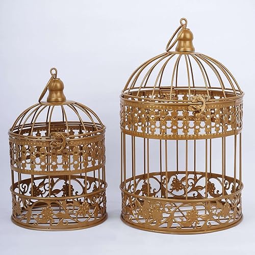 Miniatura 7 de Efavormart - Juego de 2 jaulas grandes de pájaros de oro metálico para decoración de mesa de boda, mesa de fiesta, para todas las ocasiones, 9