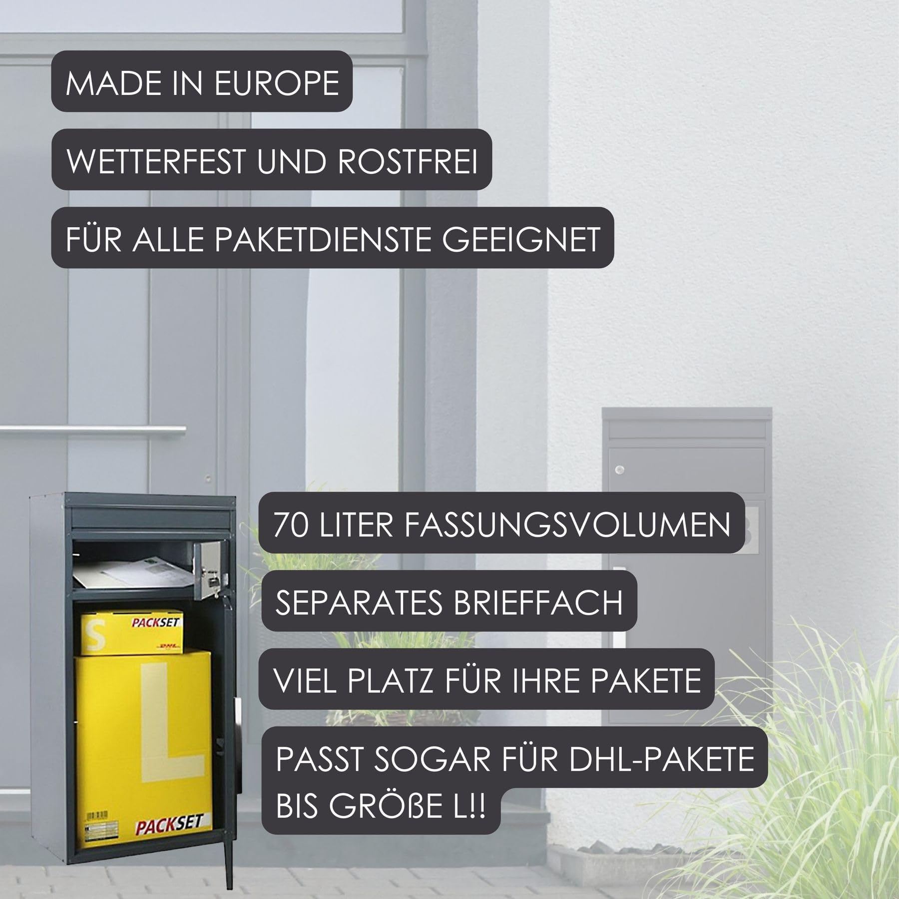 Paketbriefkasten XXL anthrazit mit Briefeinwurf wetterfest rostfrei freistehend Standbriefkasten draussen 65M Paketbox mit Briefkasten Paketkasten XXL Paketstation Paketfach RAL 7016