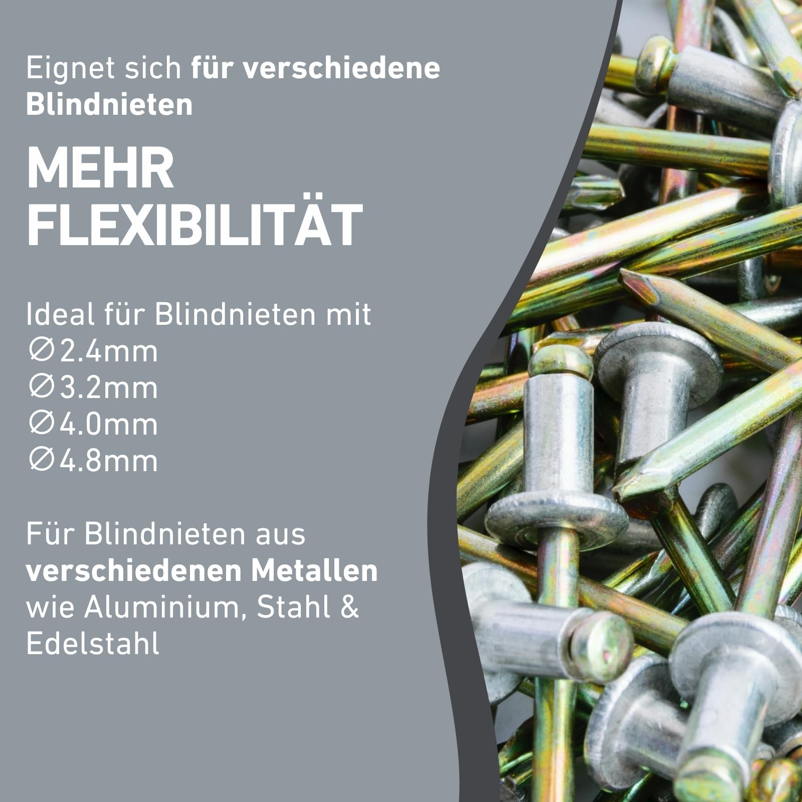 Nietaufsatz für Akkuschrauber & Bohrmaschine I Nietgerät für Blindnieten aus Alu, Stahl & Edelstahl I Blindnietvorsatz für 2,4-4,8 mm Nieten I Nietpistole Adapter