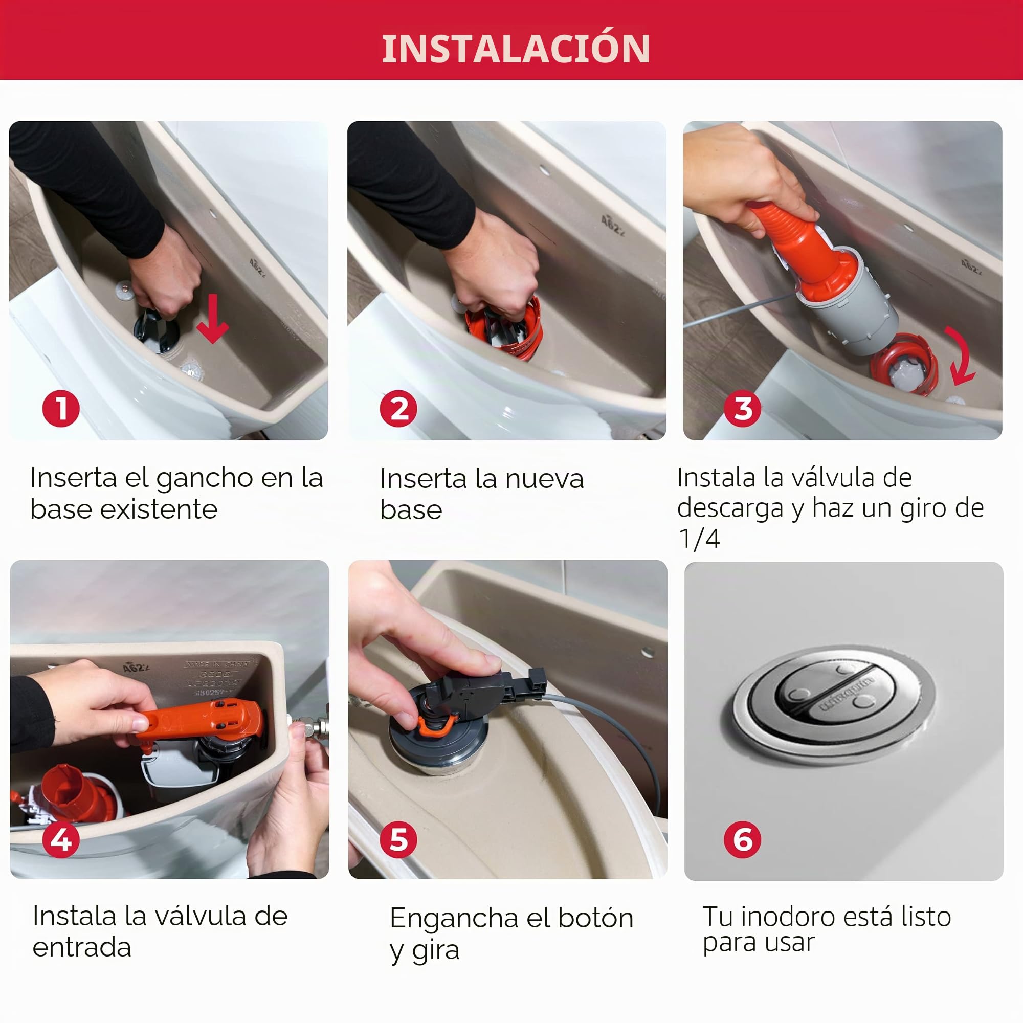 Wirquin 10720605 - Mecanismo de inodoro doble descarga con cable (sin desmontaje del depósito)