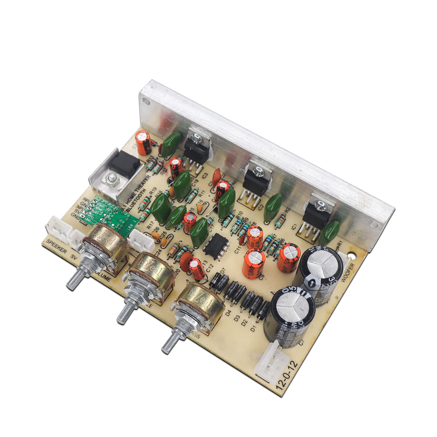 Electronic Spices Tda2030 3 TR 2.1/4.1 Home Theater 60 Watt Audio Amplifier Circuit Board With Inbuilt Bluetooth and 3 Potentiometer Controller